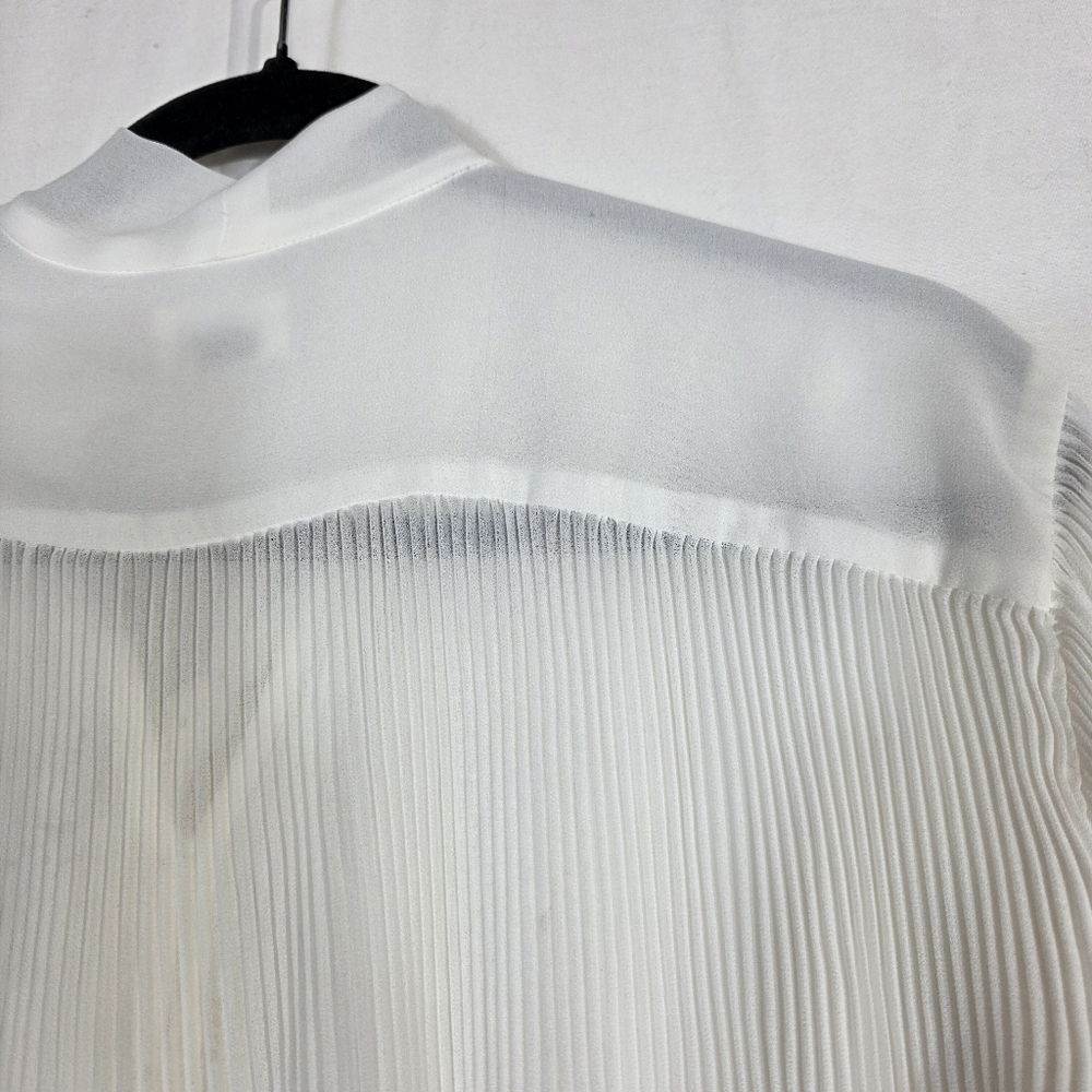 Wilfred White Pleated chiffon button down Blouse with Neck Tie - Picture 6 of 13